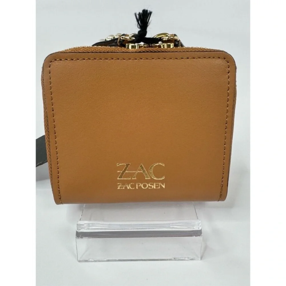 Zac Eartha Mini Bow Zipped Small Leather Wallet Brown Pearl Detail NWT
